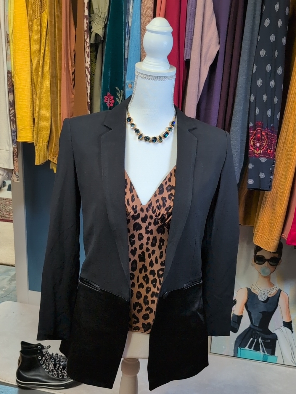 rag & bone Black Satin-Trim Open-Front Blazer
